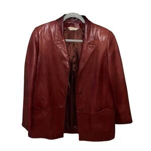VTG Sibylle Lynn Made in Canada Soft Leather Oxblood Blazer Coat-Size 10/Medium